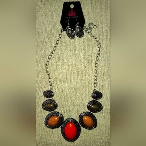 Paparazzi Silver and Orange/Brown/Earth tones necklace with matching earrings